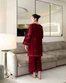 LC 1418 Embroidered Maroon Kurta Straight Trousers Co-ord Set