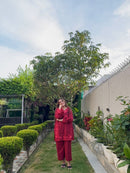 LC 1418 Embroidered Maroon Kurta Straight Trousers Co-ord Set