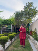 LC 1418 Embroidered Maroon Kurta Straight Trousers Co-ord Set