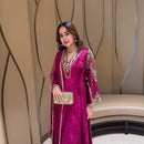 LC 1419 Designer Wine Velvet Embroidered Traditional Wear Suits