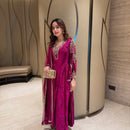 LC 1419 Designer Wine Velvet Embroidered Traditional Wear Suits