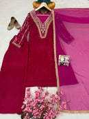 LC 1419 Designer Wine Velvet Embroidered Traditional Wear Suits