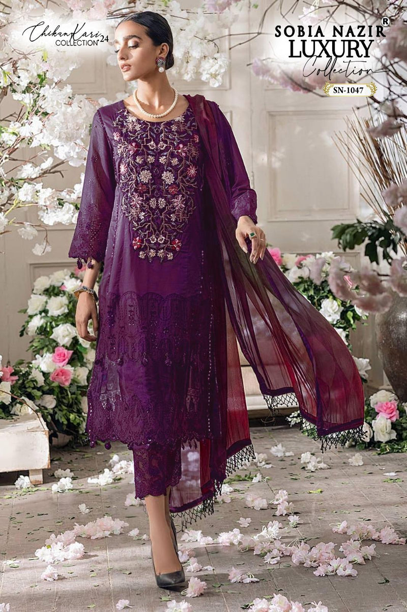 Sobia Nazir 1047 Floral Embroidery Luxury Unstitched Violet Suit