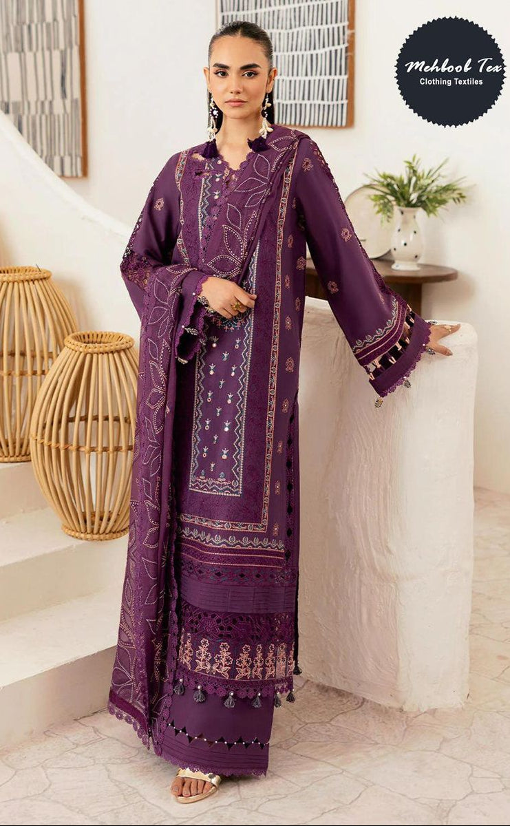 Mehboob Tex 1751 Deep Plum Purple Heavy Embroidered Cotton Suit