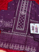 Mehboob Tex 1751 Deep Plum Purple Heavy Embroidered Cotton Suit