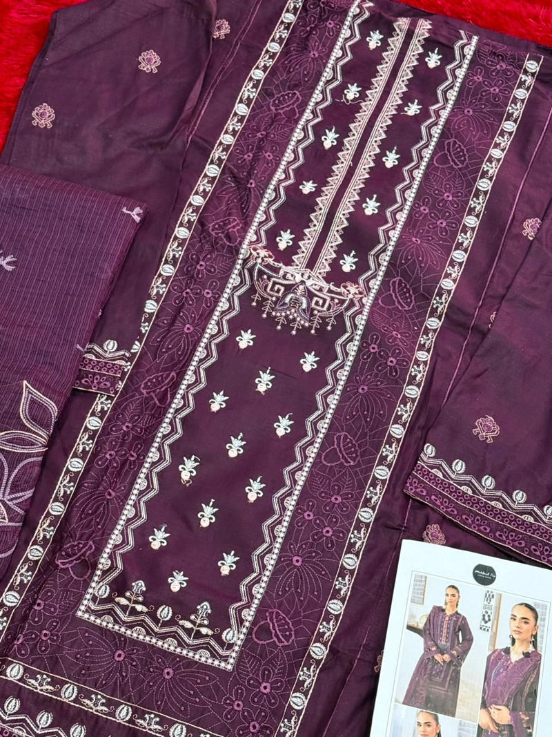 Mehboob Tex 1751 Deep Plum Purple Heavy Embroidered Cotton Suit