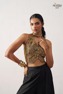 Alizeh 5016 Starlet Gold Jacquard Waistcoat & Black Crepe Skirt Co ord Set