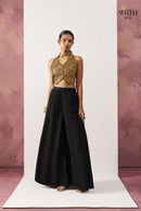 Alizeh 5016 Starlet Gold Jacquard Waistcoat & Black Crepe Skirt Co ord Set