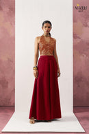 Alizeh 5017 Starlet Red Jacquard Waistcoat & Wine Crepe Skirt Co ord Set