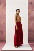 Alizeh 5017 Starlet Red Jacquard Waistcoat & Wine Crepe Skirt Co ord Set