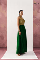 Alizeh 5019 Starlet Gold Jacquard Waistcoat & Emerald Green Crepe Skirt Co ord Set