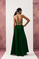 Alizeh 5019 Starlet Gold Jacquard Waistcoat & Emerald Green Crepe Skirt Co ord Set
