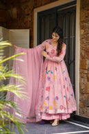 SSC 657 Charming Pink Floral Star Georgette Anarkali Sharara Suit