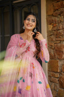 SSC 657 Charming Pink Floral Star Georgette Anarkali Sharara Suit