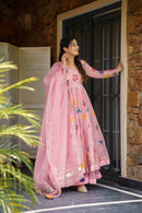 SSC 657 Charming Pink Floral Star Georgette Anarkali Sharara Suit