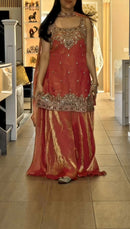 HK 1734 Designer Orange Silk Plazzo Dress with Detailed Zari Work Traditional Suits