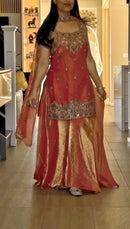HK 1734 Designer Orange Silk Plazzo Dress with Detailed Zari Work Traditional Suits
