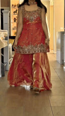 HK 1734 Designer Orange Silk Plazzo Dress with Detailed Zari Work Traditional Suits