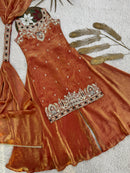 HK 1734 Designer Orange Silk Plazzo Dress with Detailed Zari Work Traditional Suits