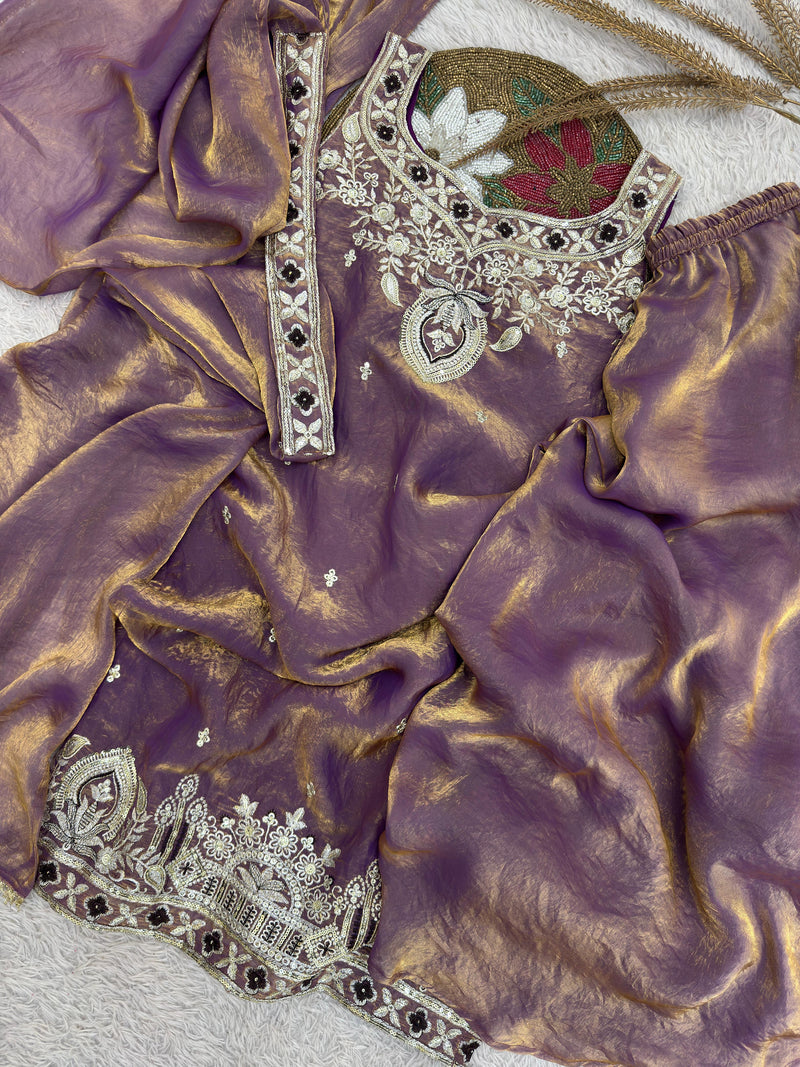 HK 1734 B Designer Orange Silk Plazzo Dress with Detailed Zari Work Traditional Suits