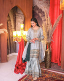 JD 602 Serene Grey Faux Georgette & Banglori Sharara Suit Traditional Wear