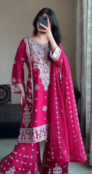 JL 1051 Festive Magenta Sequence Work Sharara Set