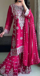 JL 1051 Festive Magenta Sequence Work Sharara Set