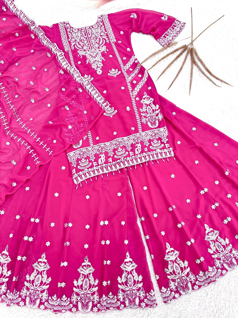 JL 1051 Festive Magenta Sequence Work Sharara Set