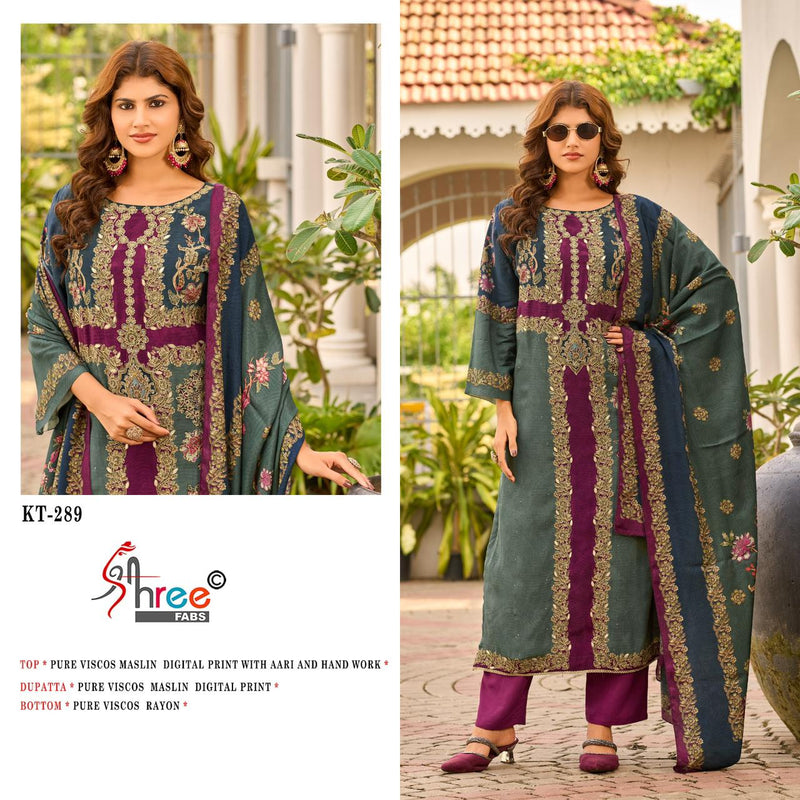 Shree Fab Surat KT-289 | Viscose Maslin Digital Print & Aari Work