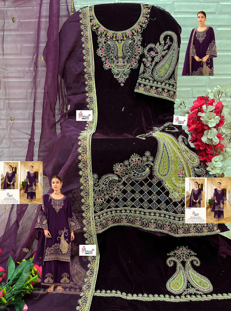 Shree Fab Surat K 5298 | Premium Embroidered Velvet Suit with Organza Dupatta