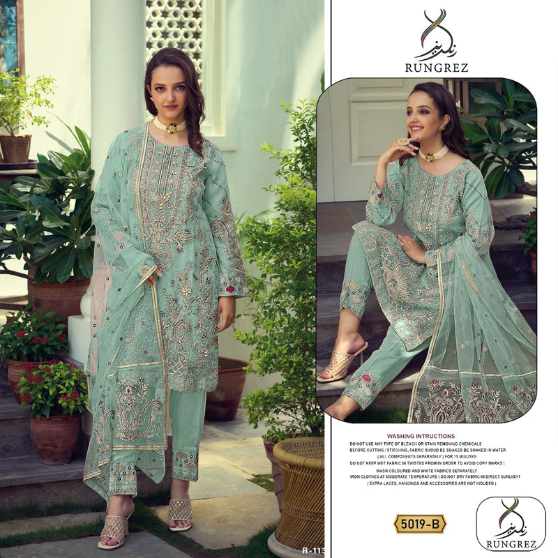 RUNGREZ 5019 – Heavy Organza Embroidered Suit with Net Dupatta