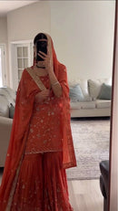 SRK 5303 Designer Rust Orange Sharara Suit Set