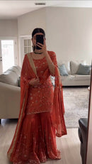 SRK 5303 Designer Rust Orange Sharara Suit Set