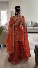 SRK 5303 Designer Rust Orange Sharara Suit Set
