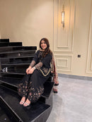 JD 613 Heavy Maska Embroidery Sequence Work with Chinon Printed Dupatta Cord Set