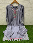 Laxuria Trendz 1560 Luxury Satin Tunic & Pant with Embroidered Organza Dupatta Pret Kurti