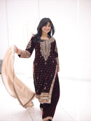 LC 1430 Luxurious Dark Velvet Embroidered Traditional Suits