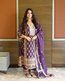 Zsr 3153 Premium Festive Wear Purple Chinnon Embroidered Suit