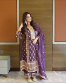 Zsr 3153 Premium Festive Wear Purple Chinnon Embroidered Suit