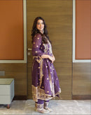 Zsr 3153 Premium Festive Wear Purple Chinnon Embroidered Suit
