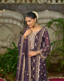Zsr 3153 Premium Festive Wear Purple Chinnon Embroidered Suit