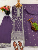 Zsr 3153 Premium Festive Wear Purple Chinnon Embroidered Suit