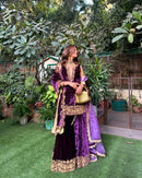 Lc 1420 Luxurious Deep Maroon Velvet Sharara Suit