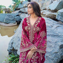 Lc 1322 Luxurious Ruby Velvet Sharara Intricate Sequence Embroidery Worked Suits
