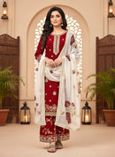 PD 1140 C Pure Fendi Silk Embroidered Plazzo Suit Set