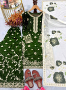 PD 1140 Designer Green Pur Fendi Silk Embroidered Sharara Suit
