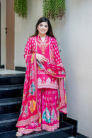 BE 427 Pink Floral Printed French Crape Sharara Suit