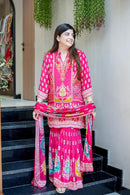 BE 427 Pink Floral Printed French Crape Sharara Suit