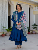 VT 1109 Vichitra Silk Anarkali Suit Set with Printed Marshmallow Silk Dupatta