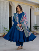 VT 1109 Vichitra Silk Anarkali Suit Set with Printed Marshmallow Silk Dupatta